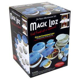 Magic Lidz Microwave Cookware 24 pc., $22.95,  Fun and functional!! These amazing Magic Lidz change color from blue to clear in the microwave to let you know when your food reaches 120F.