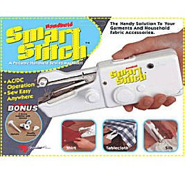 Smart Stitch Sewing Machine, $10.95, Smart Stitch® is the portable handy solution to your garments and household fabric accessories. Smart Stitch® is a small, portable device that allows you to fix tears and rips quickly