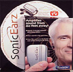 Sonic Earz Amplifier, $15.95, AMPLIFIES SOUNDS FROM 60 FEET AWAY! Enhance your hearing with the turn of a dial..