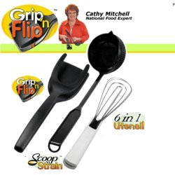 Grip N Flip Cooking Set, $9.50, Grip N Flip is the unique new spatula with a precision gripping action. Now, no more broken yokes or chasing that sausage around the skillet again..